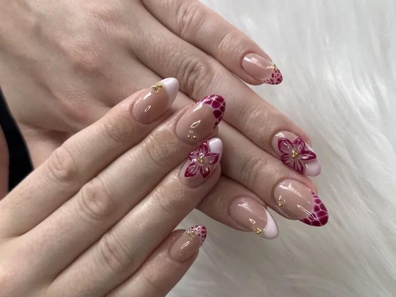 Yassie Nailzz donkerroze lichtroze design met 3D sculpted bloem